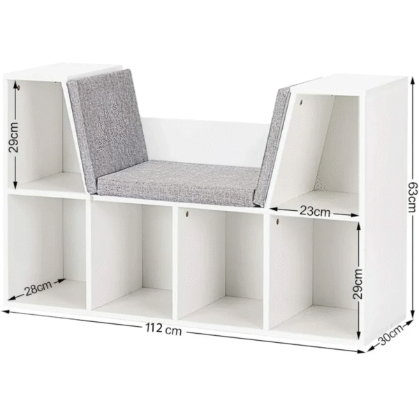 3 в 1 Детска Етажерка, Библиотека и Пейка, 6 Отделения за Съхранение на Играчки и Книжки, Подарък за 3+ години