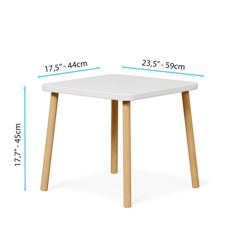 детска маса зайче 1 Детска Дървена Маса с 2 Столчета BUNNY, Комплект за Учене, Рисуване, Игра, Хранене, за Детска Стая, Бял