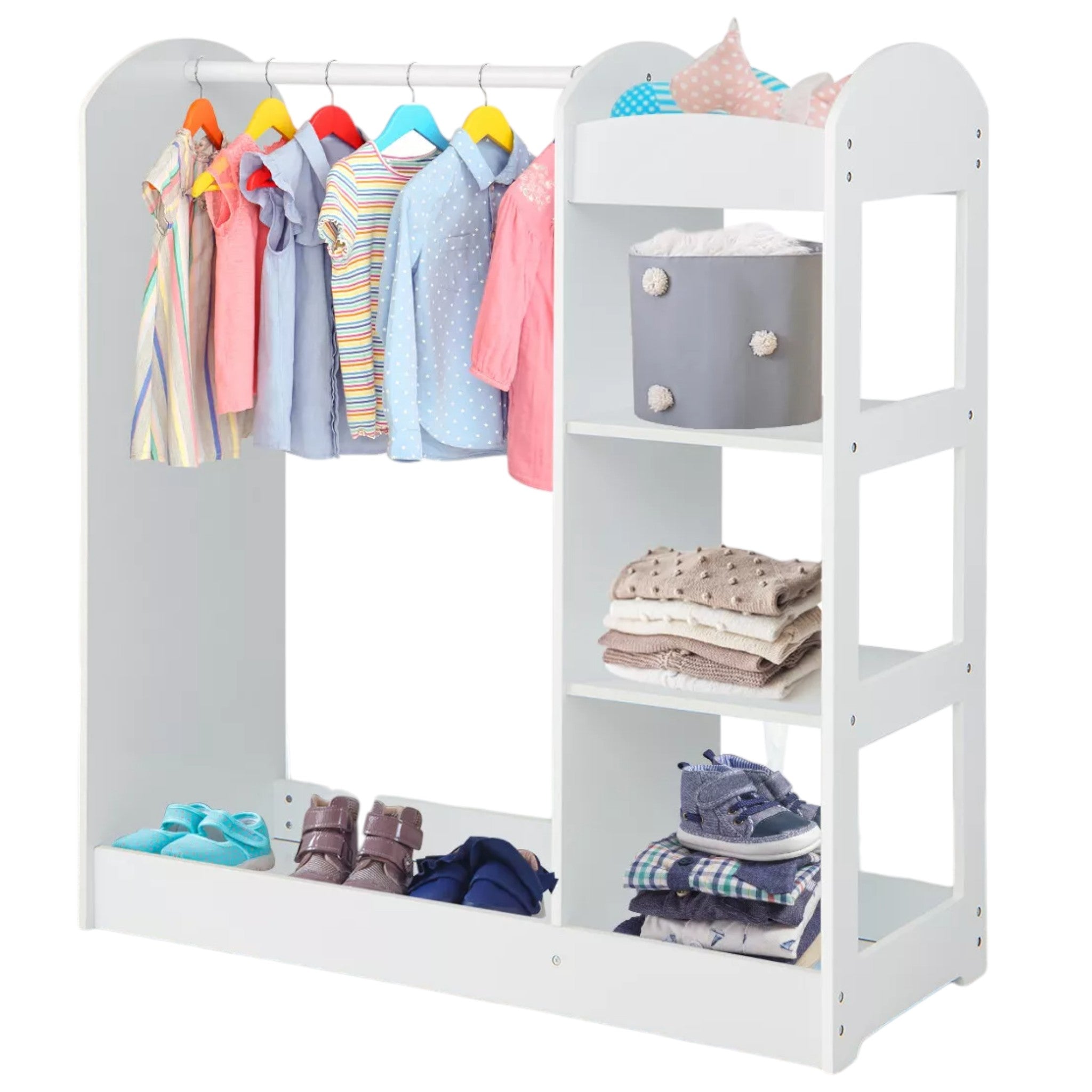 detska-stoyka-za-drehi-s-ogledalo-ginger-home-otvoren-detski-garderob-s-raftove-i-zakachalki-byal-94x38x100-smat-dc-2108-w-1