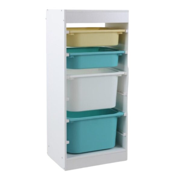 Детски шкаф GINGER HOME, етажерка за играчки с 4 кутии за съхранение, бял