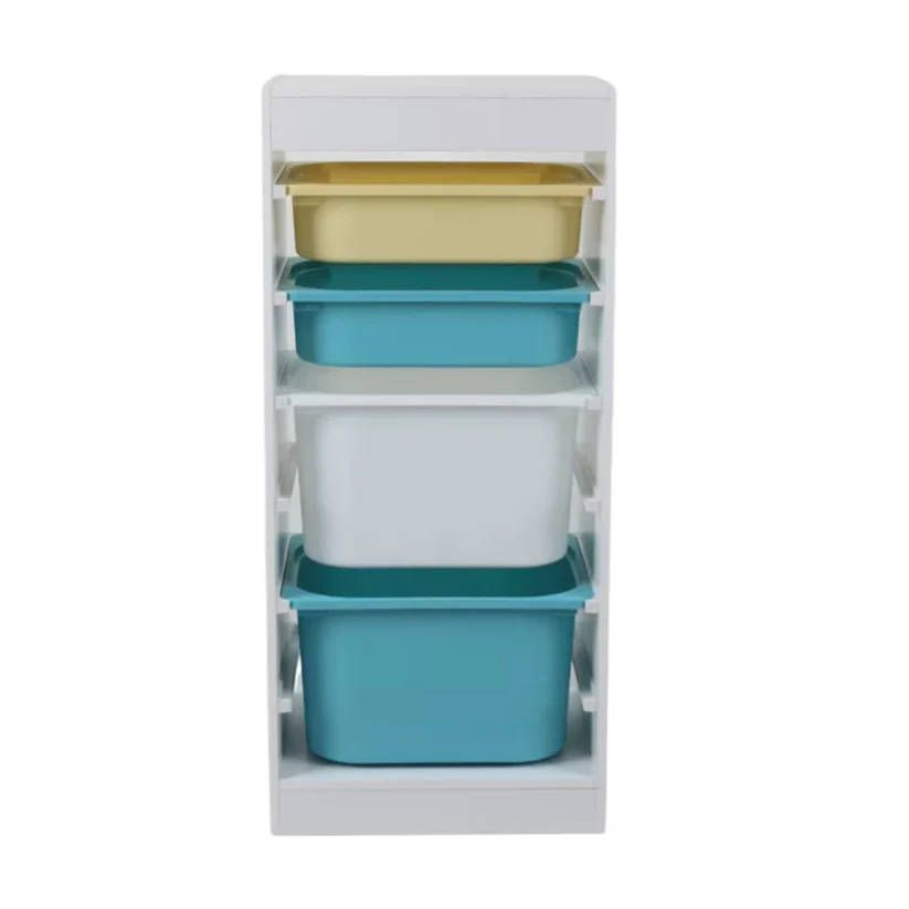 детски шкаф Детски Шкаф GINGER HOME, Етажерка за Играчки с 4 Кутии за Съхранение, Бял