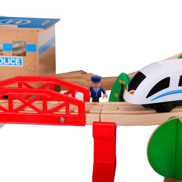 Детско Дървено Влакче GINGER HOME, 88 Части, Локомотив с Батерия, 3+