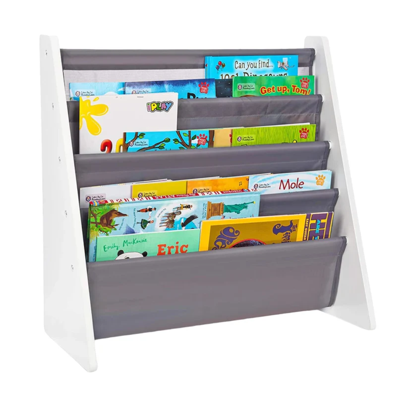 ет 2 Детска Етажерка за Книги и Играчки, Органайзер за Съхранение, Библиотека - WHITE/GREY