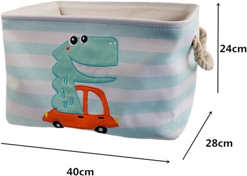 кут 1 Кутия за Съхранение на Играчки, Дрехи, Козметика, Сгъваема, с Удобни Дръжки, за Детска стая, Спалня, Дневна - Динозавър