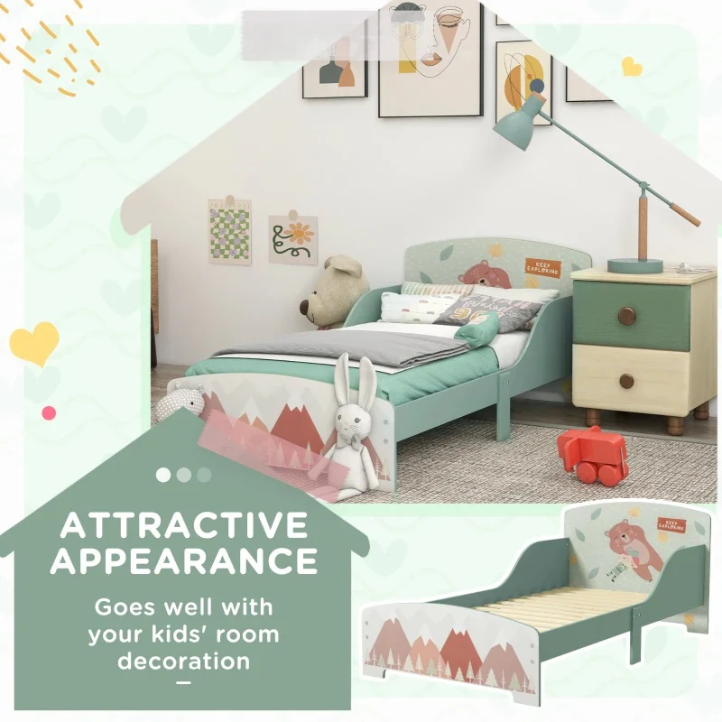 легло 3 Детско Легло GINGER HOME, Защита от Падане, Дървено, Подматрачна Рамка 70х140 см, FOREST