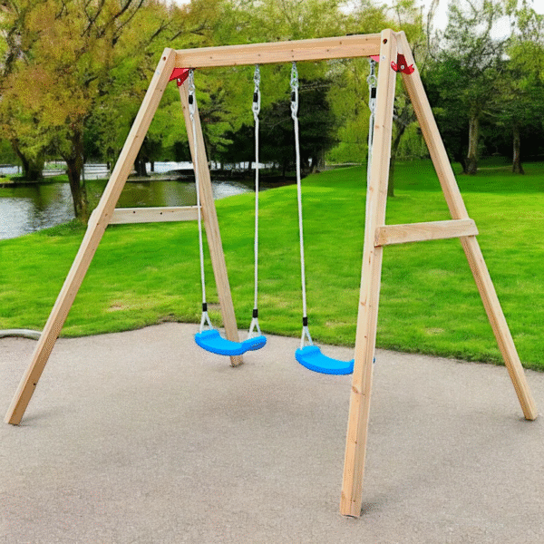 Детска Дървена Люлка GINGER HOME за Градина, Двойна, 225x200x201 см
