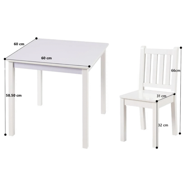 Детска Маса със Столчета, Комплект от Дърво,за Учене, Рисуване, Игра и Хранене, за Детска Стая, Бял