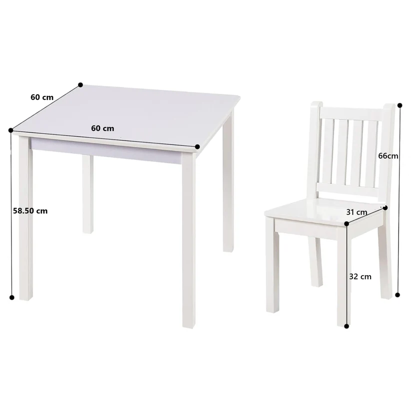 маса 2 Детска Маса със Столчета, Комплект от Дърво,за Учене, Рисуване, Игра и Хранене, за Детска Стая, Бял