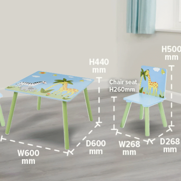 Детска Маса със Столчета GINGER HOME за Рисуване, Игра, Хранене, Дървена, Детска Стая SAVANNA