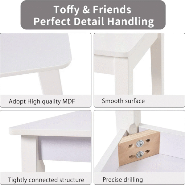 Детска Маса със Столчета, Комплект от Дърво,за Учене, Рисуване, Игра и Хранене, за Детска Стая, Бял