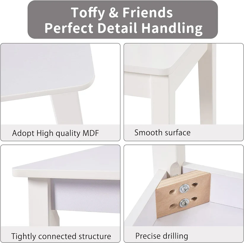 маса 5 Детска Маса със Столчета, Комплект от Дърво,за Учене, Рисуване, Игра и Хранене, за Детска Стая, Бял