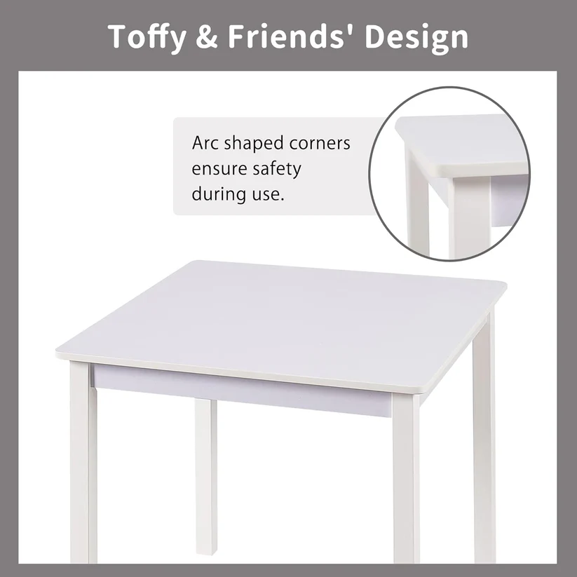 маса 7 Детска Маса със Столчета, Комплект от Дърво,за Учене, Рисуване, Игра и Хранене, за Детска Стая, Бял