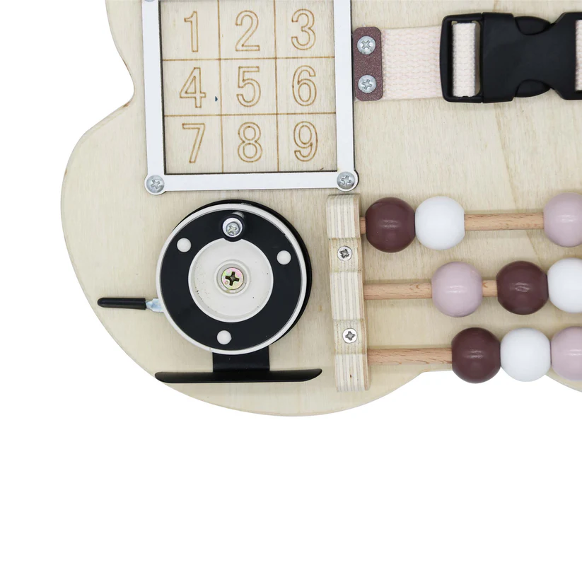 мече 4 Дървен Бизи Борд Мече GINGER HOME, Монтесори Дъска за Фина Моторика, 30x39 см