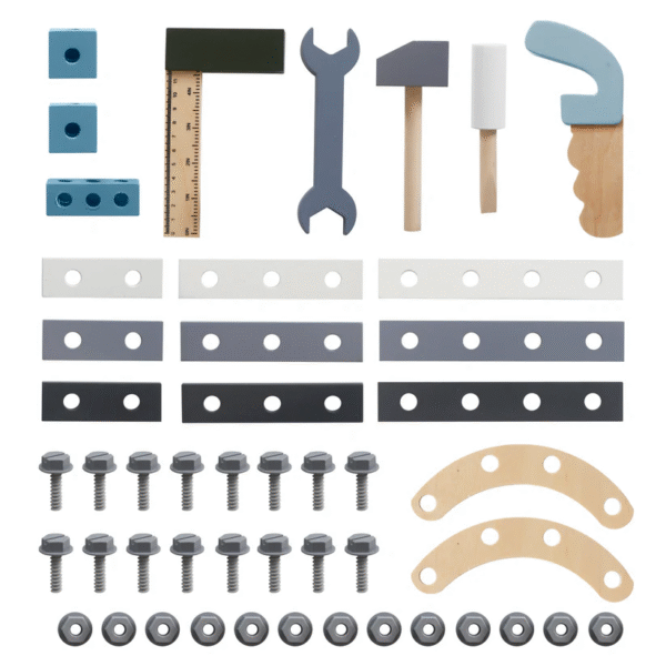 Детска Дървена Работилница с Инструменти, GINGER HOME, Синя, 46х26х67cm