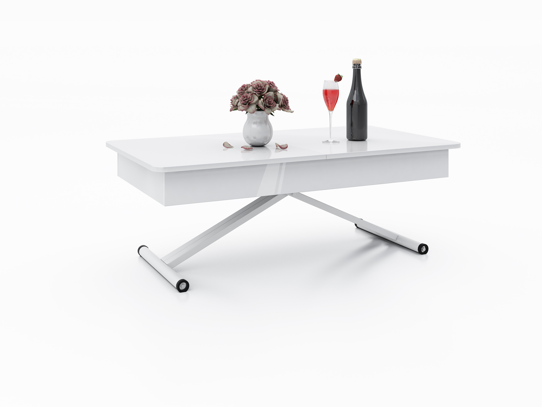 с бяла основа Разтегателна маса Мохито с повдигащ механизъм - бял гланц