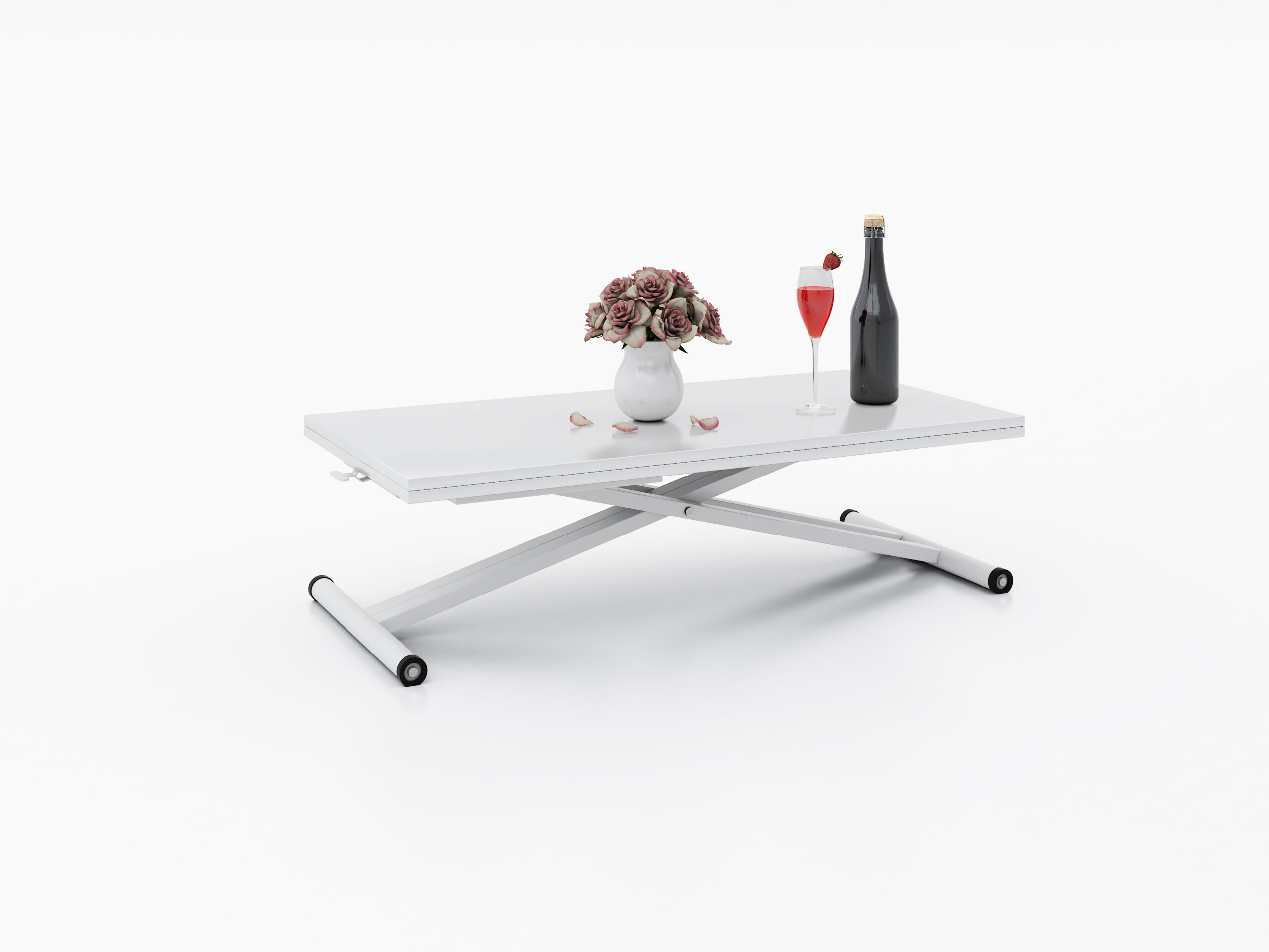 с бяла основа Разтегателна маса Хавана с повдигащ механизъм плот МДФ - бял мат