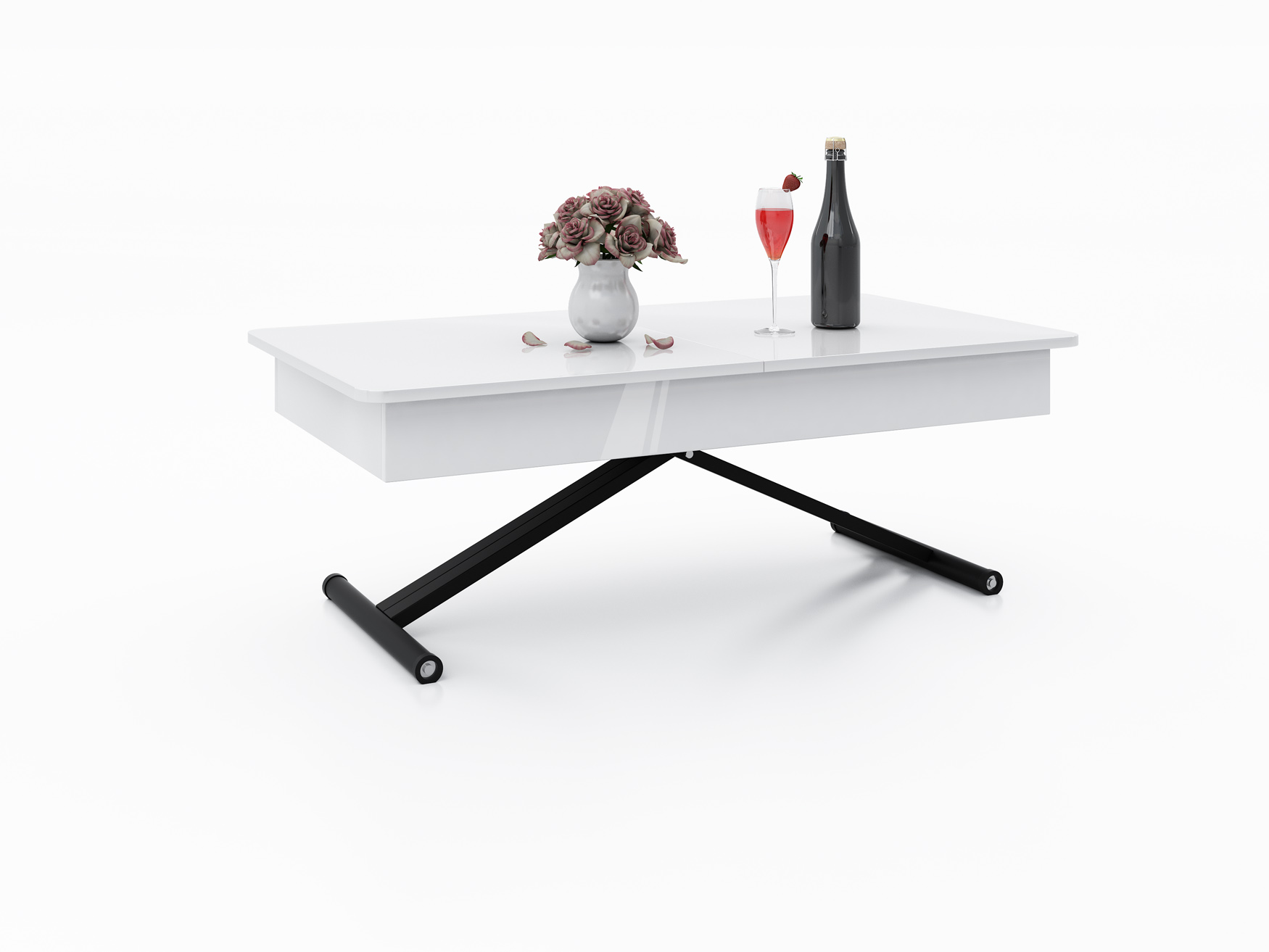 с черна основа Разтегателна маса Мохито с повдигащ механизъм - бял гланц