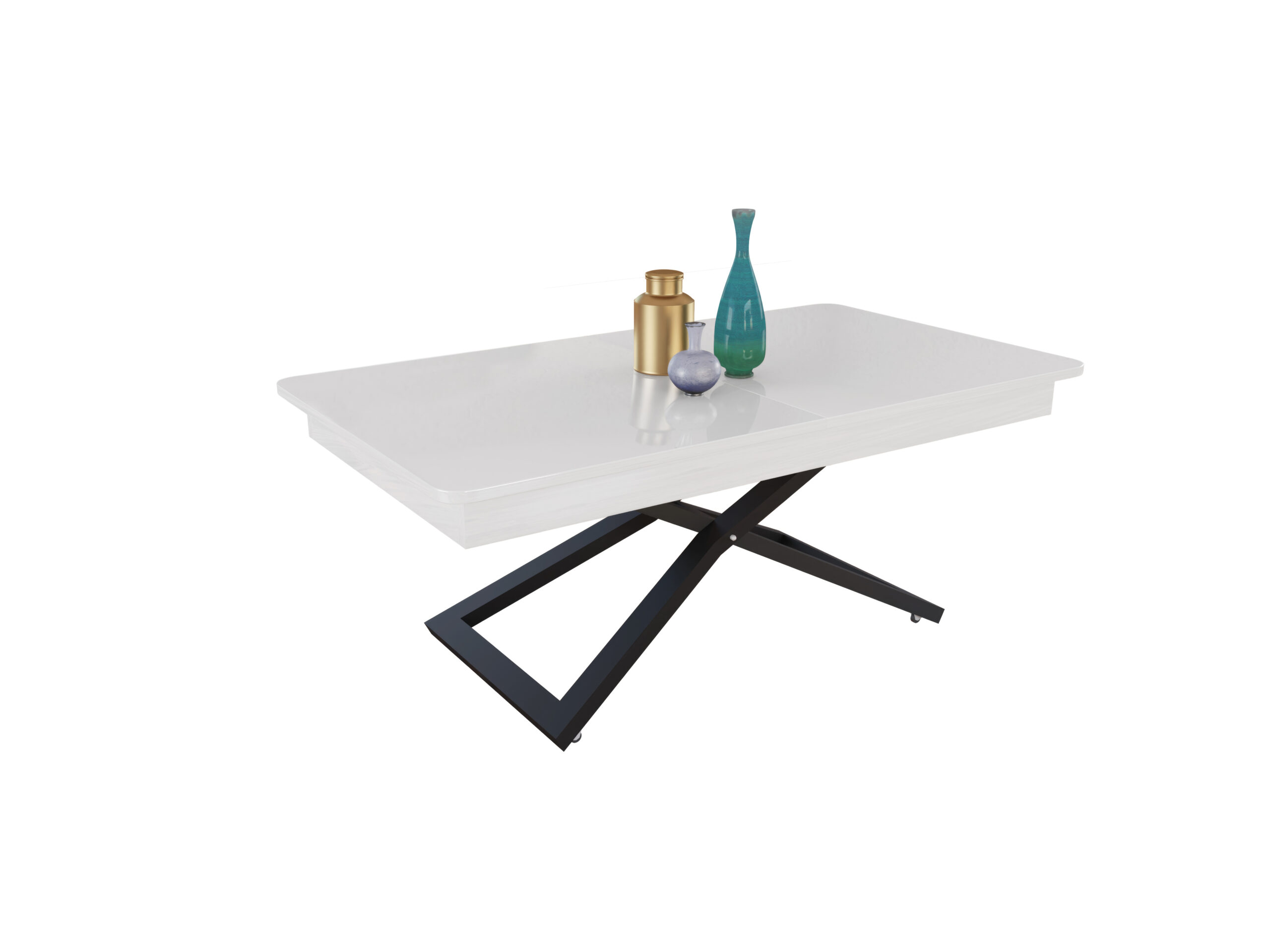 с черна основа Разтегателна маса Верона с повдигащ механизъм - бял гланц