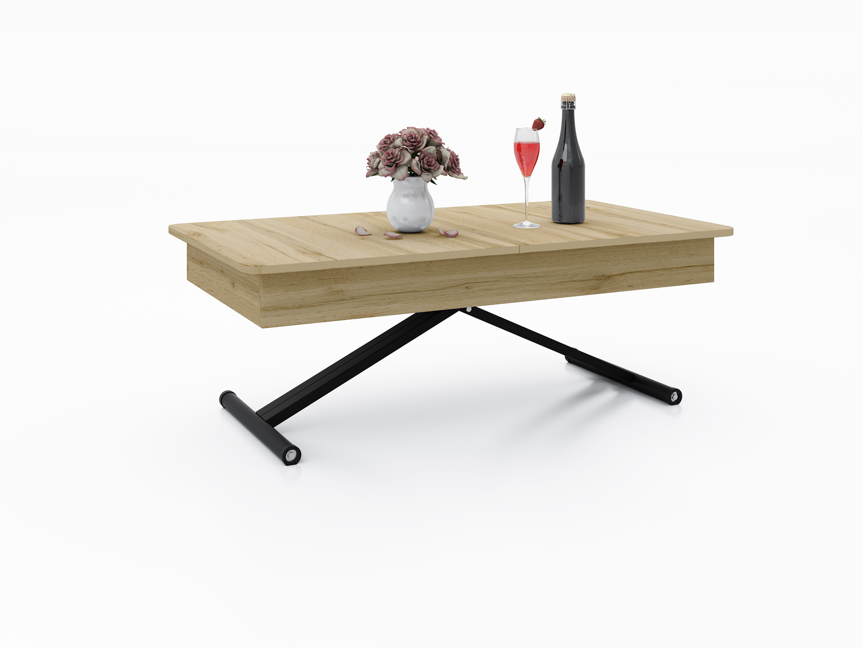 с черна основа Разтегателна маса Мохито с повдигащ механизъм - дъб вотан