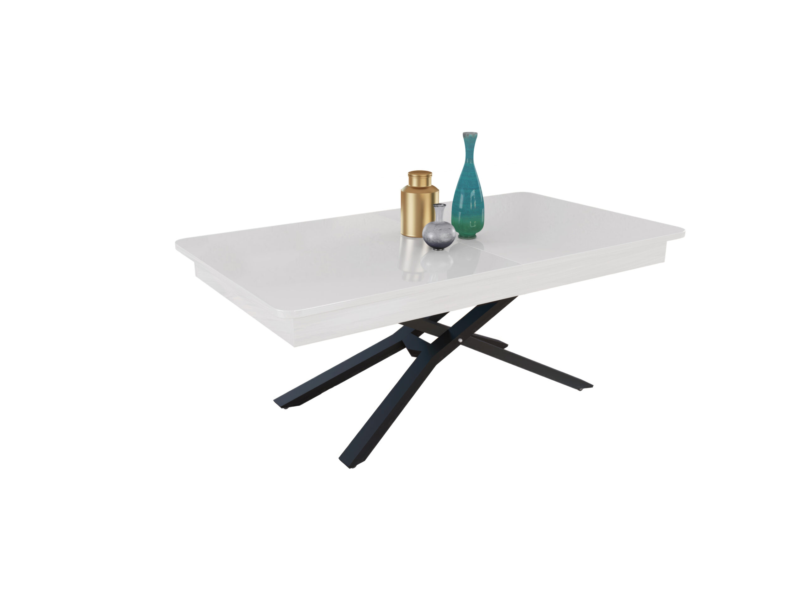 с черна основа Разтегателна маса Мегара с повдигащ механизъм плот МДФ-мат бяло 8685