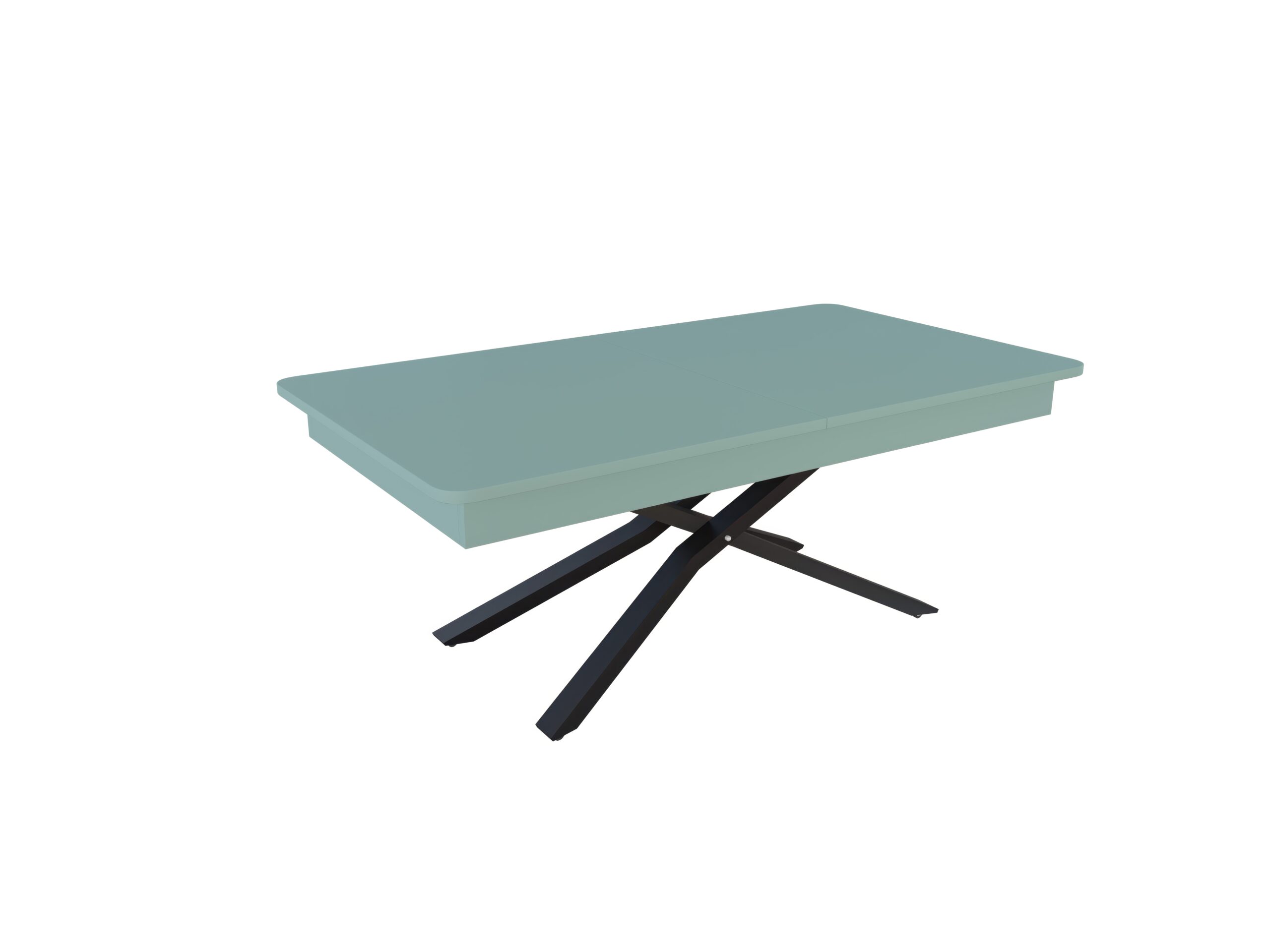 с черна основа Разтегателна маса Мегара с повдигащ механизъм плот МДФ мат - зелен дъск блу