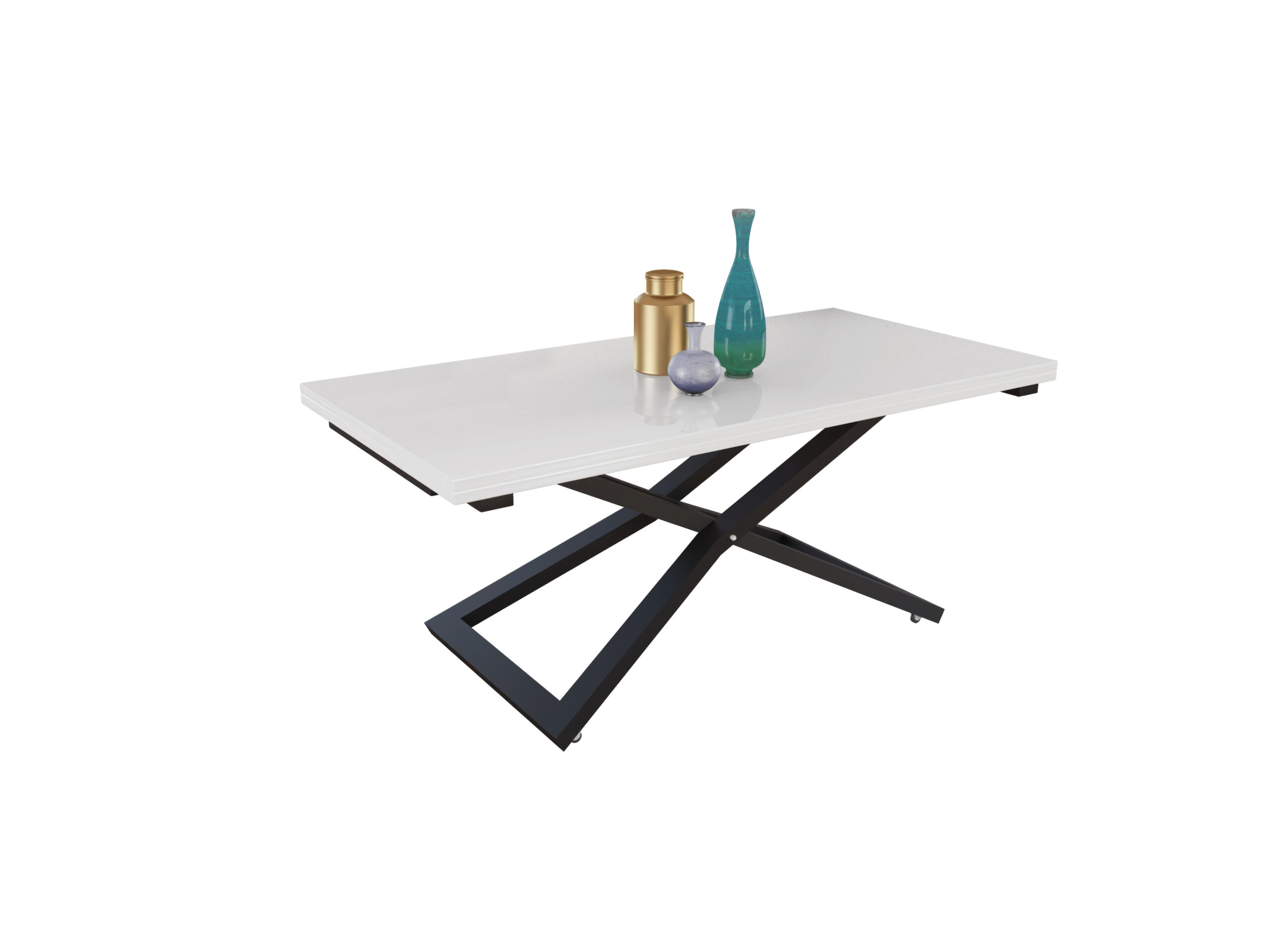 с черна основа Разтегателна маса Венеция с повдигащ механизъм - бял гланц