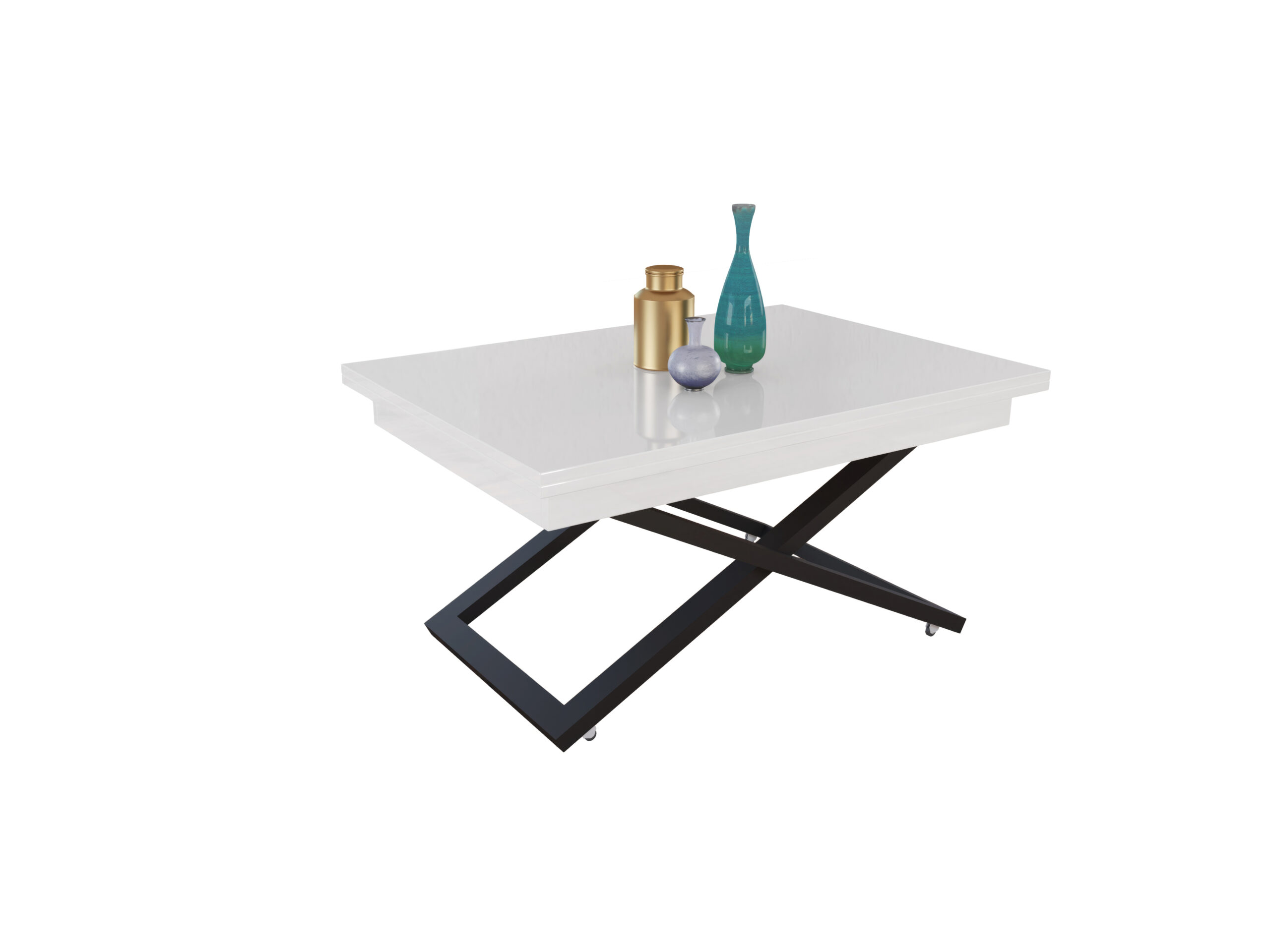 с черна основа Разтегателна маса Флоренция с повдигащ механизъм плот МДФ -бял мат