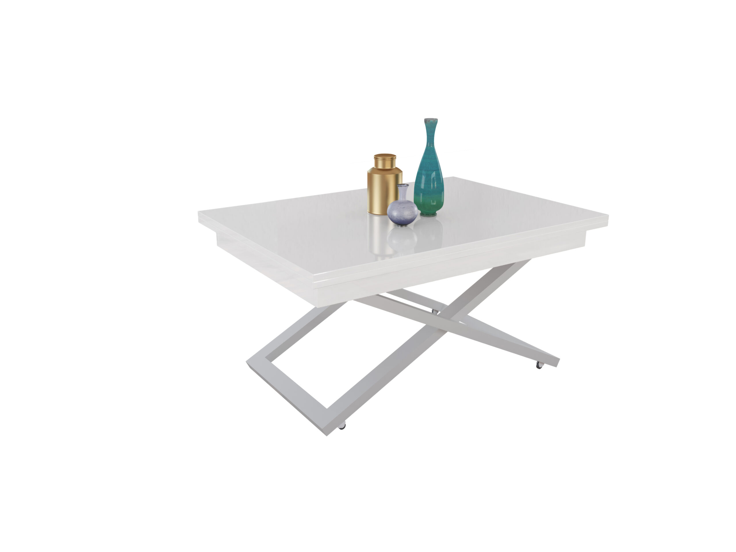 със сива основа(9006) Разтегателна маса Флоренция с повдигащ механизъм - бял гланц