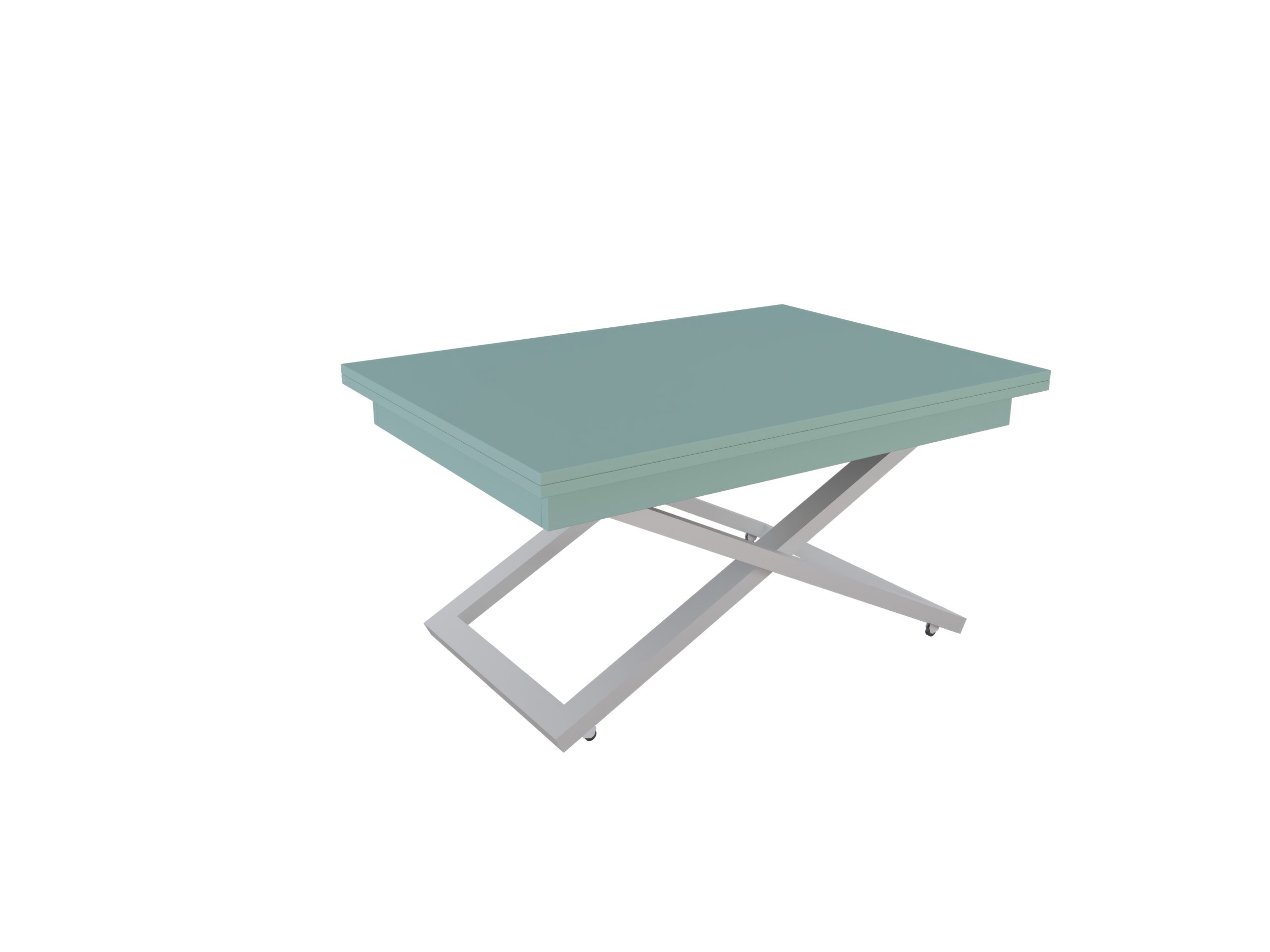 със светло сива основа Разтегателна маса Флоренция с повдигащ механизъм плот МДФ мат – зелен дъск блу