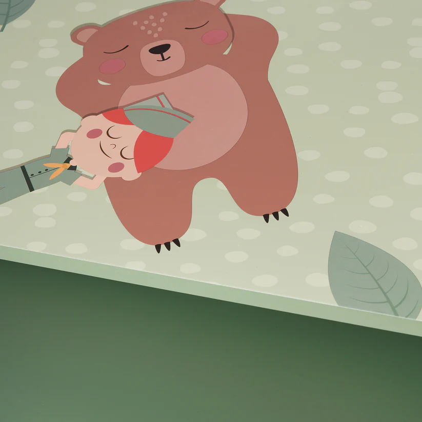 шкаф 1 Детски Шкаф за Играчки и Дрехи GINGER HOME, Етажерка за Детска Стая с 2 чекмеджета, Мече, FOREST