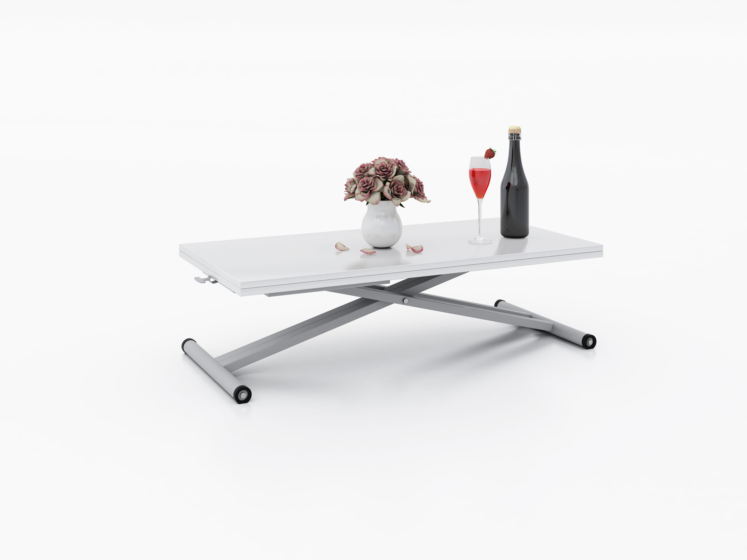 светлосива основа Разтегателна маса Хавана с повдигащ механизъм плот МДФ - бял мат