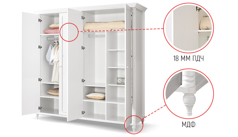 chetirikrilen-detski-garderob-nil-bittel-mebeli-carmen-2 Четирикрилен детски гардероб от серията NIL бял цвят