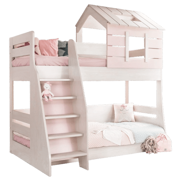 Двуетажно детско легло PINK HOUSE - ляво