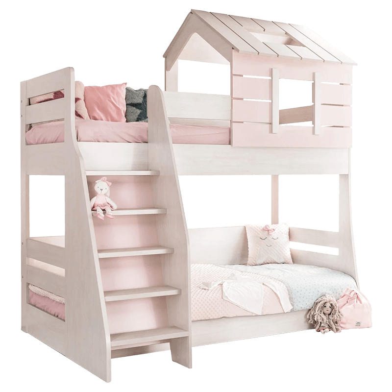 dvuetajno-detsko-leglo-pink-house-ljavo Двуетажно детско легло PINK HOUSE - ляво