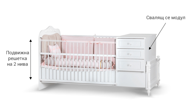 podrobno-opisanie-2 Бебешка кошара и детско легло 2в1 NIL- 80 х 180 см бял цвят