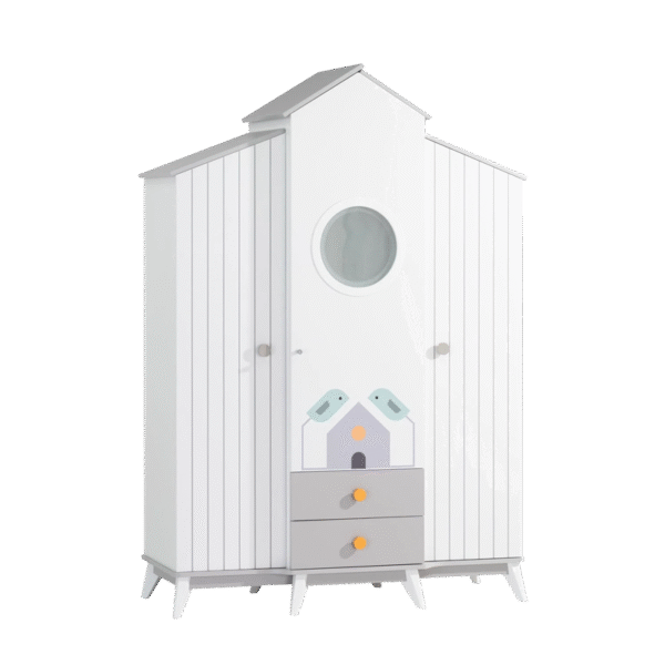 Трикрилен детски гардероб от серията BIRD HOUSE